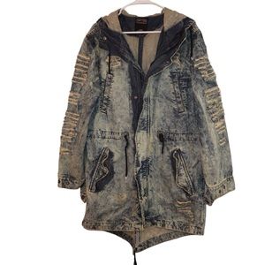 Distressed Jean Parka Jacket